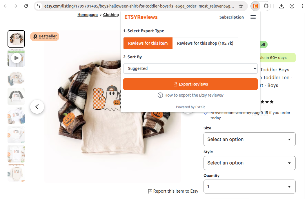 Open ETSYReviews Extension